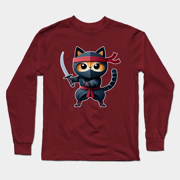 Ninja Cat Long Sleeve T-Shirt by Sketchy